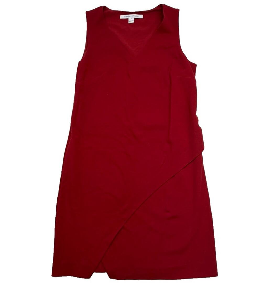 Diane von Furstenberg DVF Jenn Dress 6 Red Asymmetrical Overlay Sleeveless